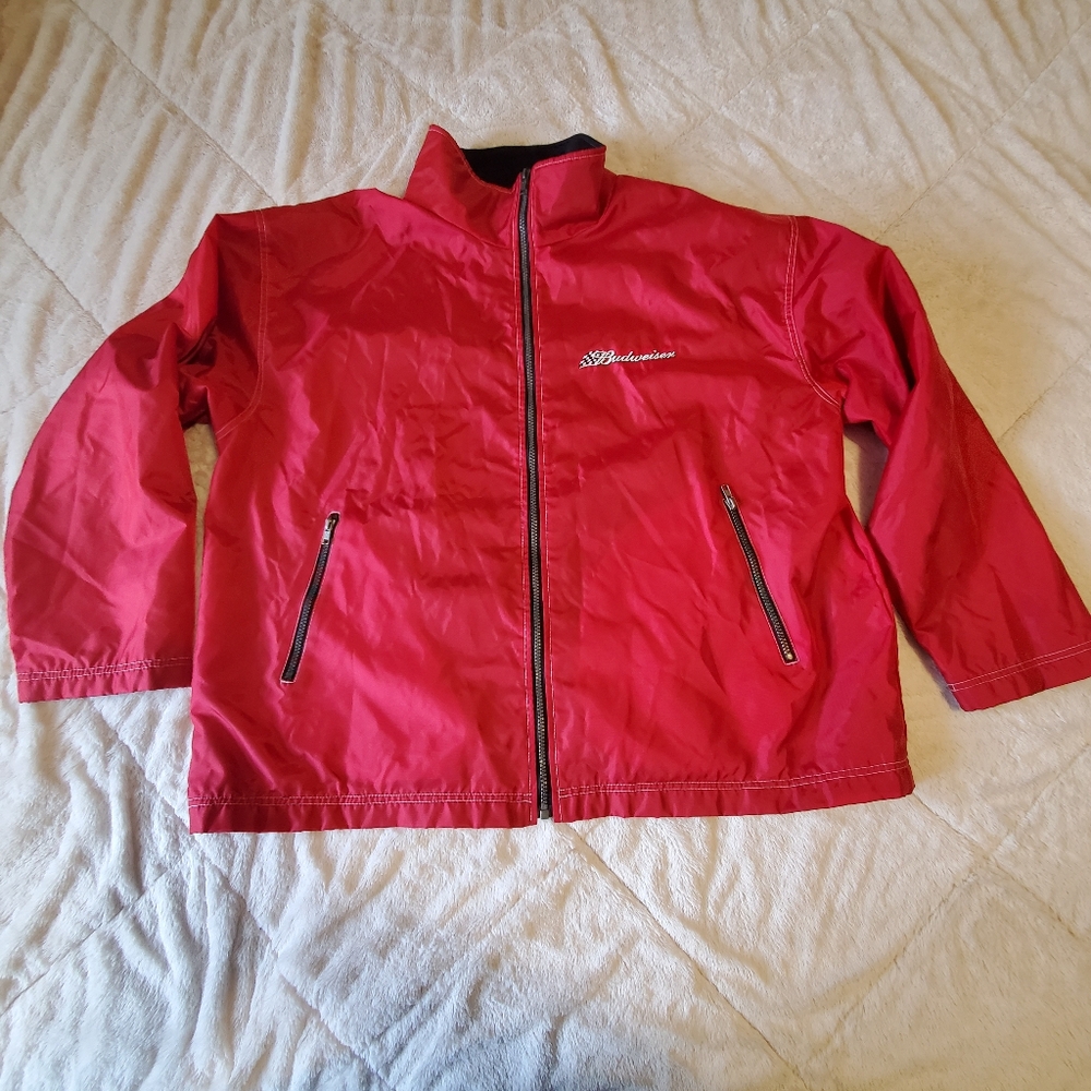 Budweiser Nylon Jacket XL Red Embroidered logos Mens Extra Large Hub-Capz
